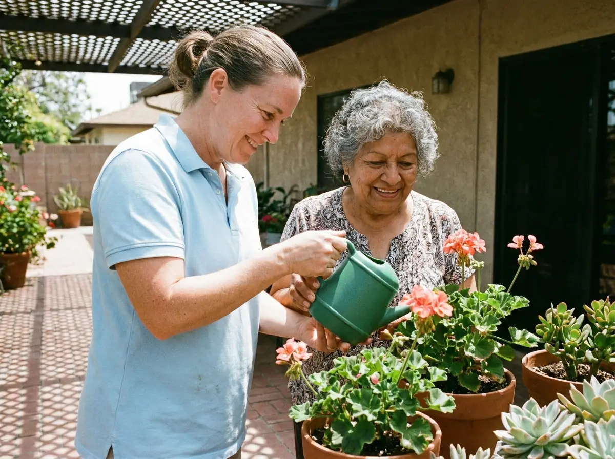 A Mary Angels caregiver supporting a senior at home