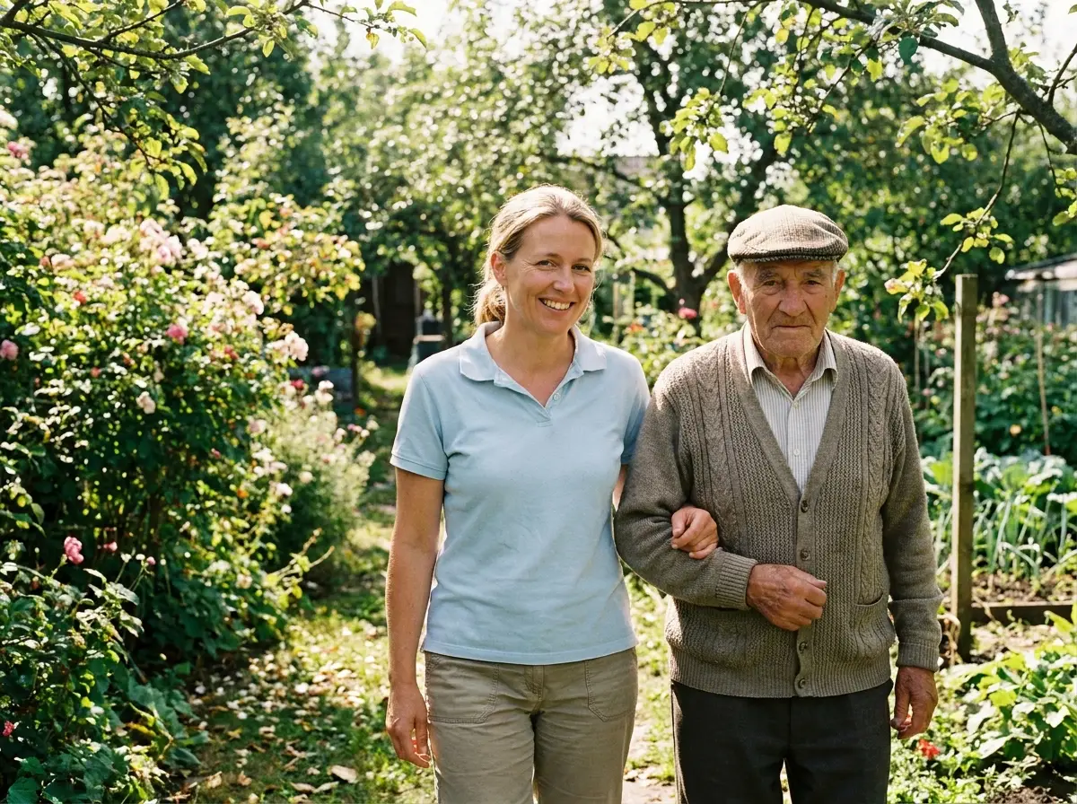A Mary Angels caregiver supporting a senior at home