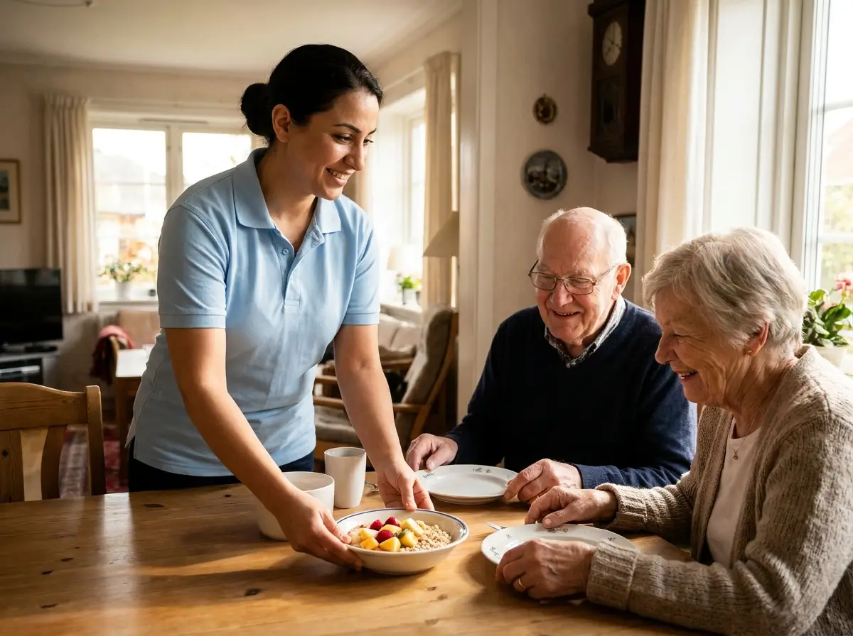 A Mary Angels caregiver supporting a senior at home