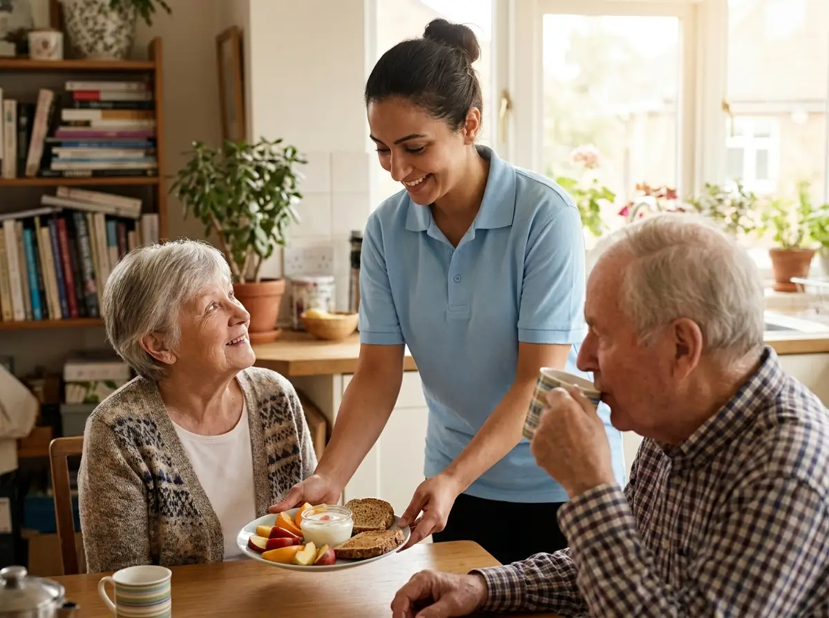 A Mary Angels caregiver supporting a senior at home