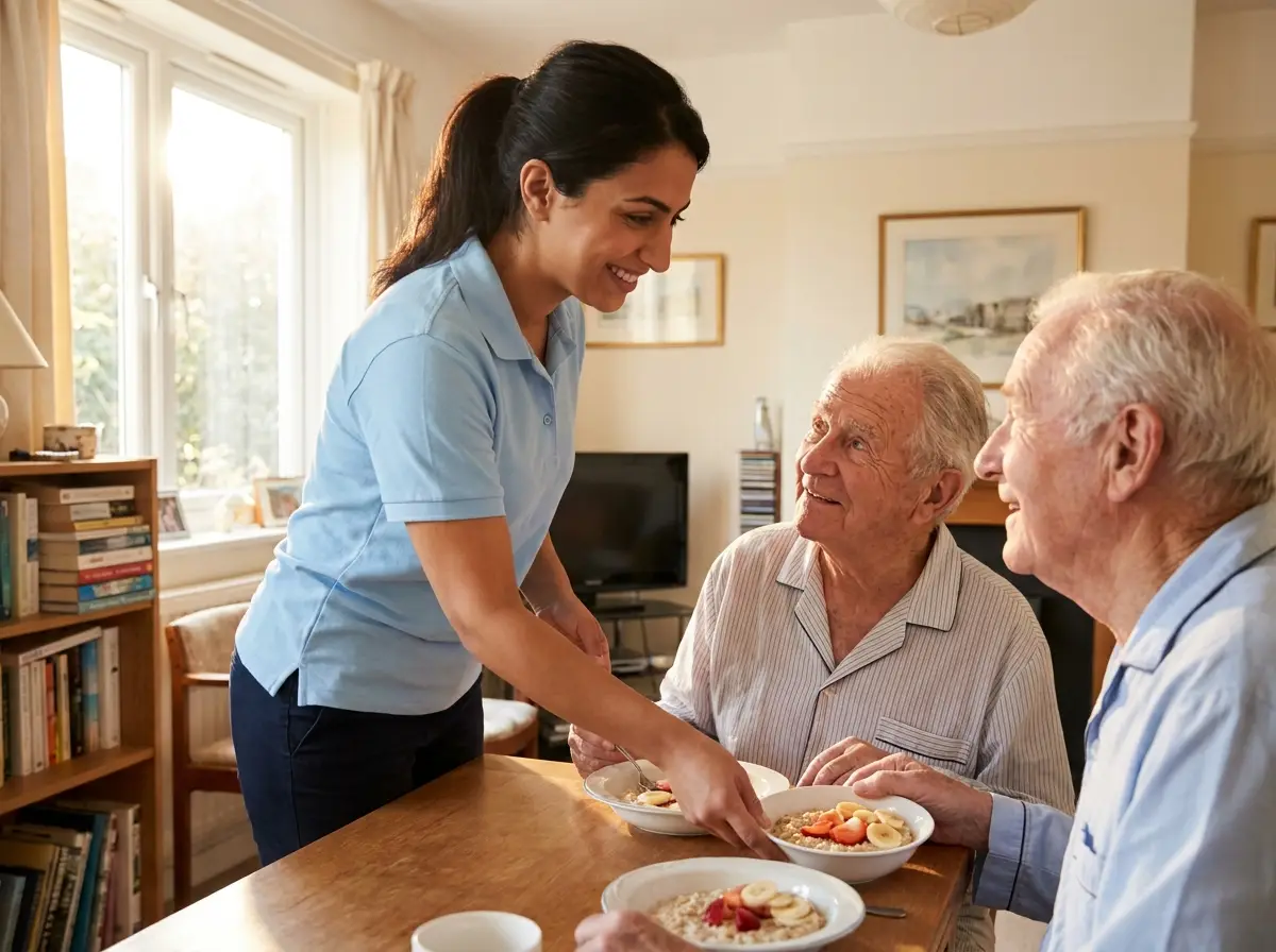 A Mary Angels caregiver supporting a senior at home