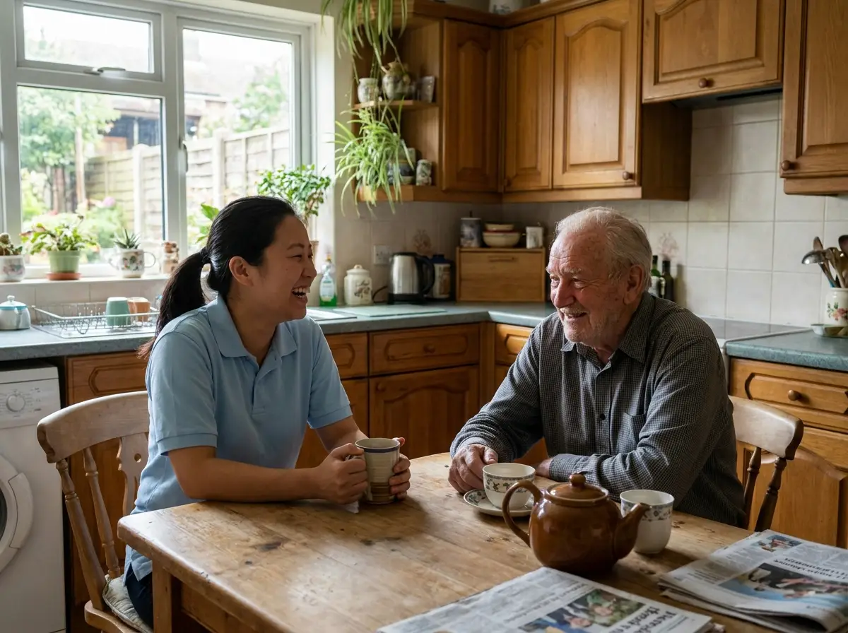 A Mary Angels caregiver supporting a senior at home